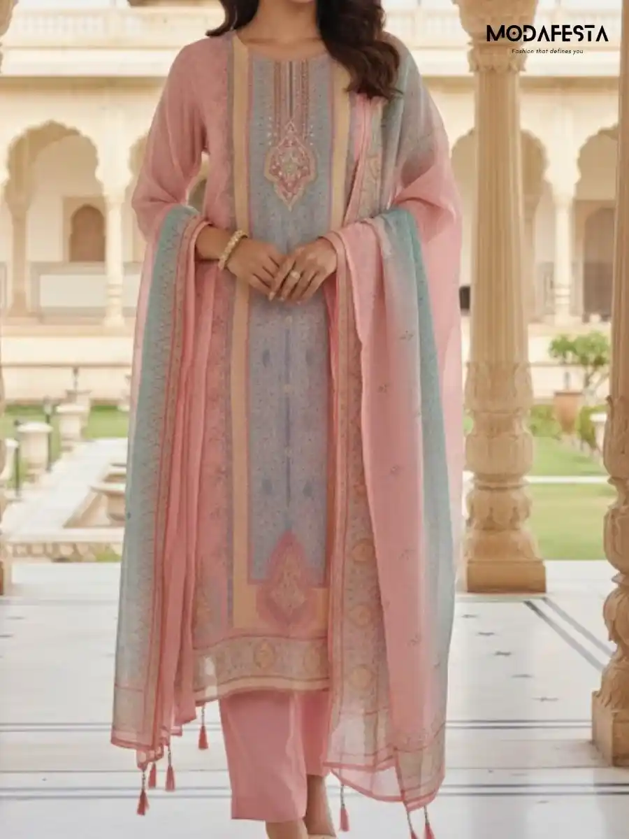 Peach Printed Kurti Set